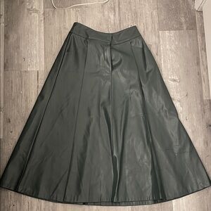 Zara Dark Green A-Line Leather Skirt